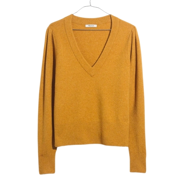 Madewell Westgate V-Neck Sweater in Coziest Yarn Heather Saffron Mustard XXS - Picture 1 of 10